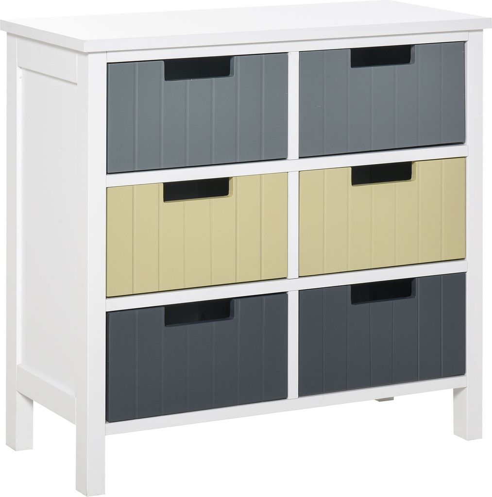 HOMCOM Kommode aus Holz mit 6 Schubladen, zusätzliche Aufbewahrungsschublade mit erhöhten Beinen, moderner Stil für Schlafzimmer, Wohnzimmer, Ba...