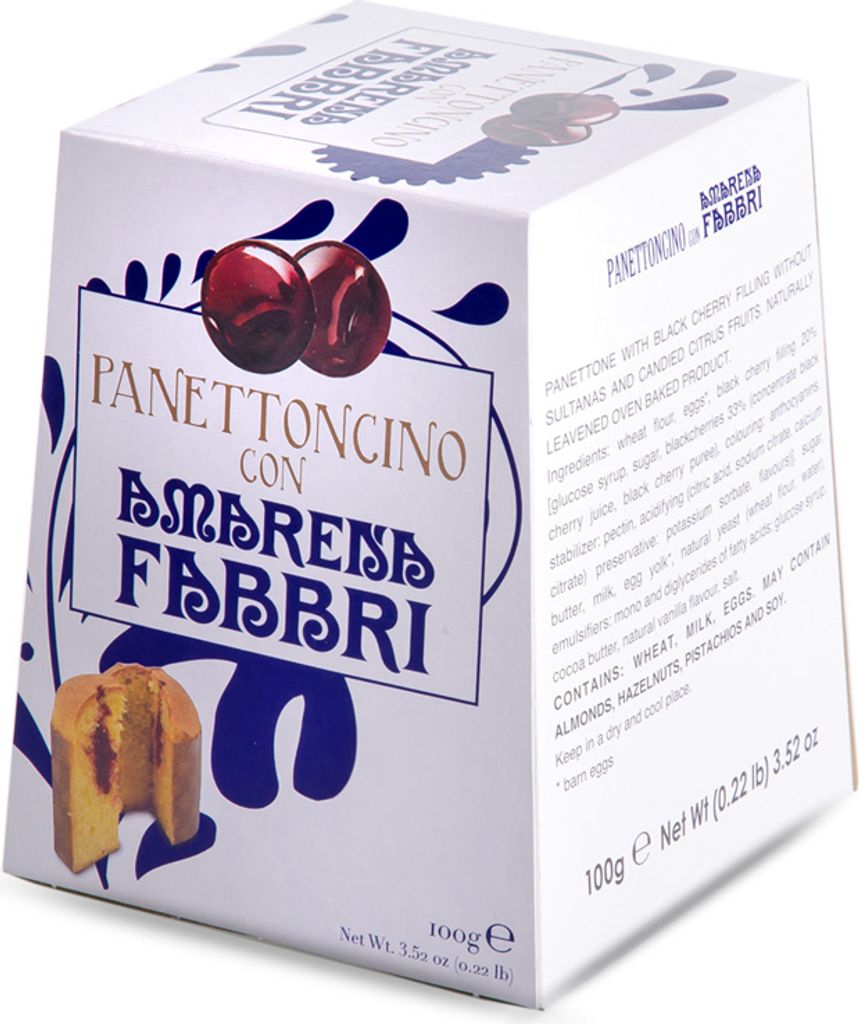 Food-United MINI-PANETTONE-KUCHEN klein FABBRI 1905 2x100g- mit halb-kandierten Amarenakirschen - Weihnachtskuchen-Stollen aus Italien - ohne Aroma...