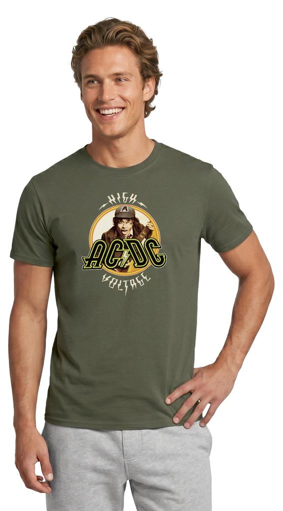 Spreadshirt AC/DC Logo High Voltage Angus Young Männer T-Shirt, M, Militärgrün