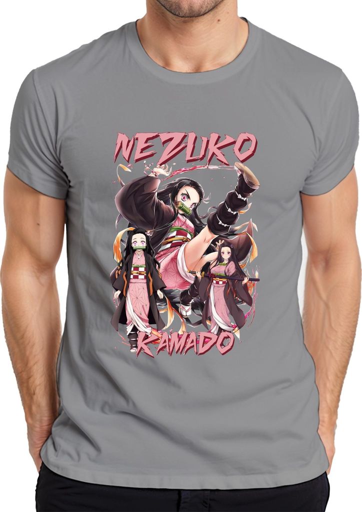 Nezuko Kamado Anime Kimono Bambus Dämonenjäger Geschenk Cosplay Herren T-Shirt, Grau, 3XL
