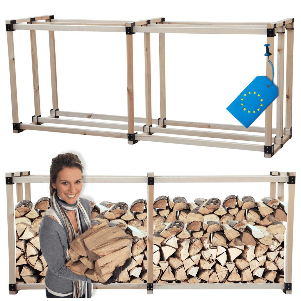 MODO24 Kaminholzregal, Holzunterstand, Brennholzregal, Holzlager, Brennholzständer, Aufbewahrung, Garten, Wetterfest, Massivholz, 154x292x80 cm, DRE
