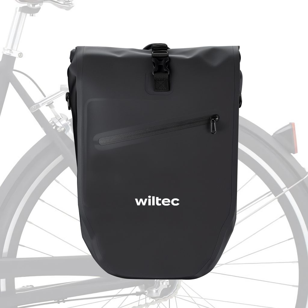 Wiltec Gepäckträgertasche schwarz, Fahrradtasche Gepäckträger 28 l Stauraum, Gepäcktasche mit Tragegurt, Fahrrad Tasche wasserresistent Reflek...