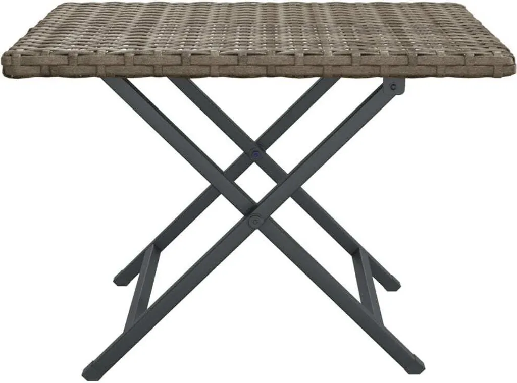 Table d'appoint pliante ZMH grise en poly rotin résistante et compacte - 3