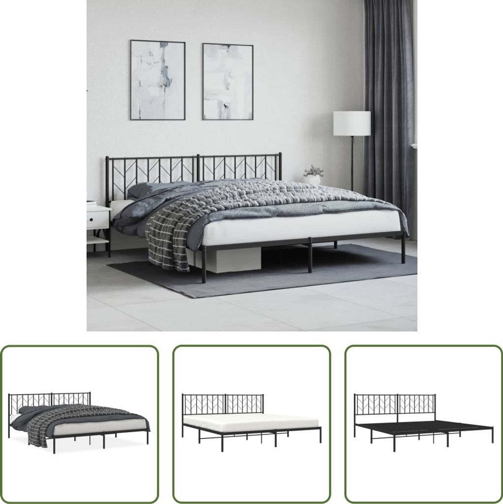 The Living Store Bettgestell mit Kopfteil Metall Schwarz 193x203 cm
