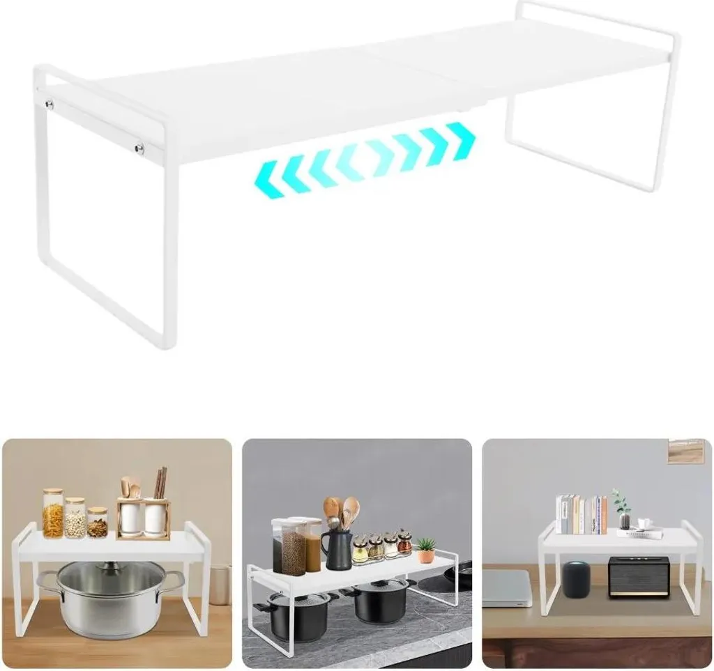 Insert d'armoire télescopique blanc, étagère de rangement modulable - 6