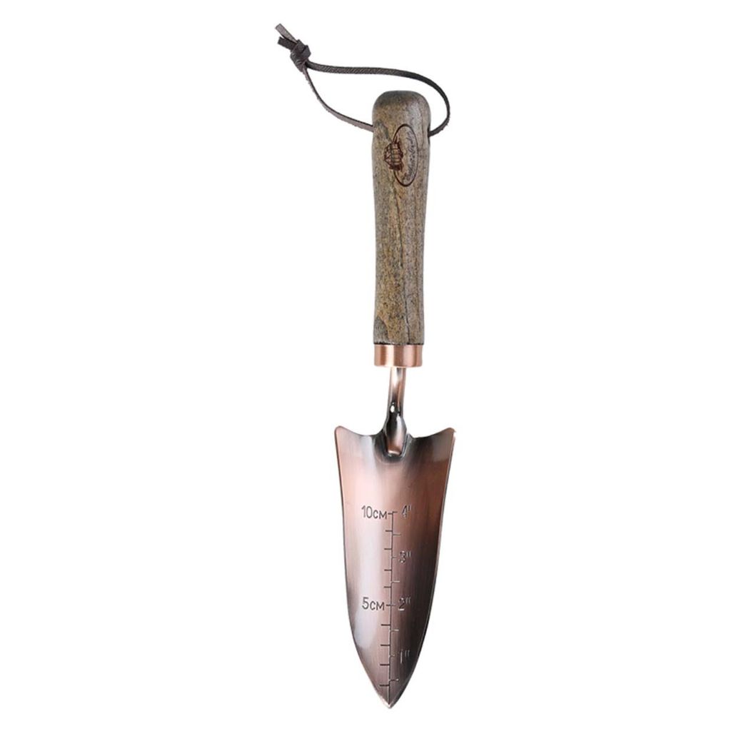 A single garden trowel against a white background.