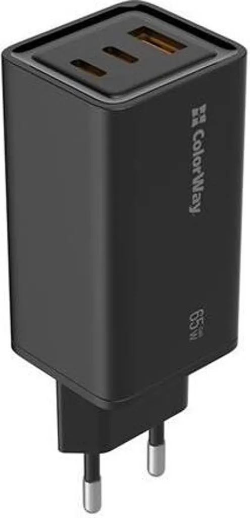 Chargeur 65W Turbo COLORWAY Noir avec Triple Port USB et Prise Type C