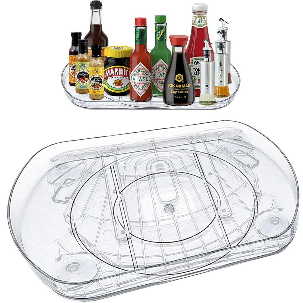 Kühlschrank Drehteller Organizer, Lazy Susan Rechteckig, Drehteller Kühlschrank 40 cm, rutschfest, Stabil, 360° Drehbar, Einfache Reinigung, 40x...