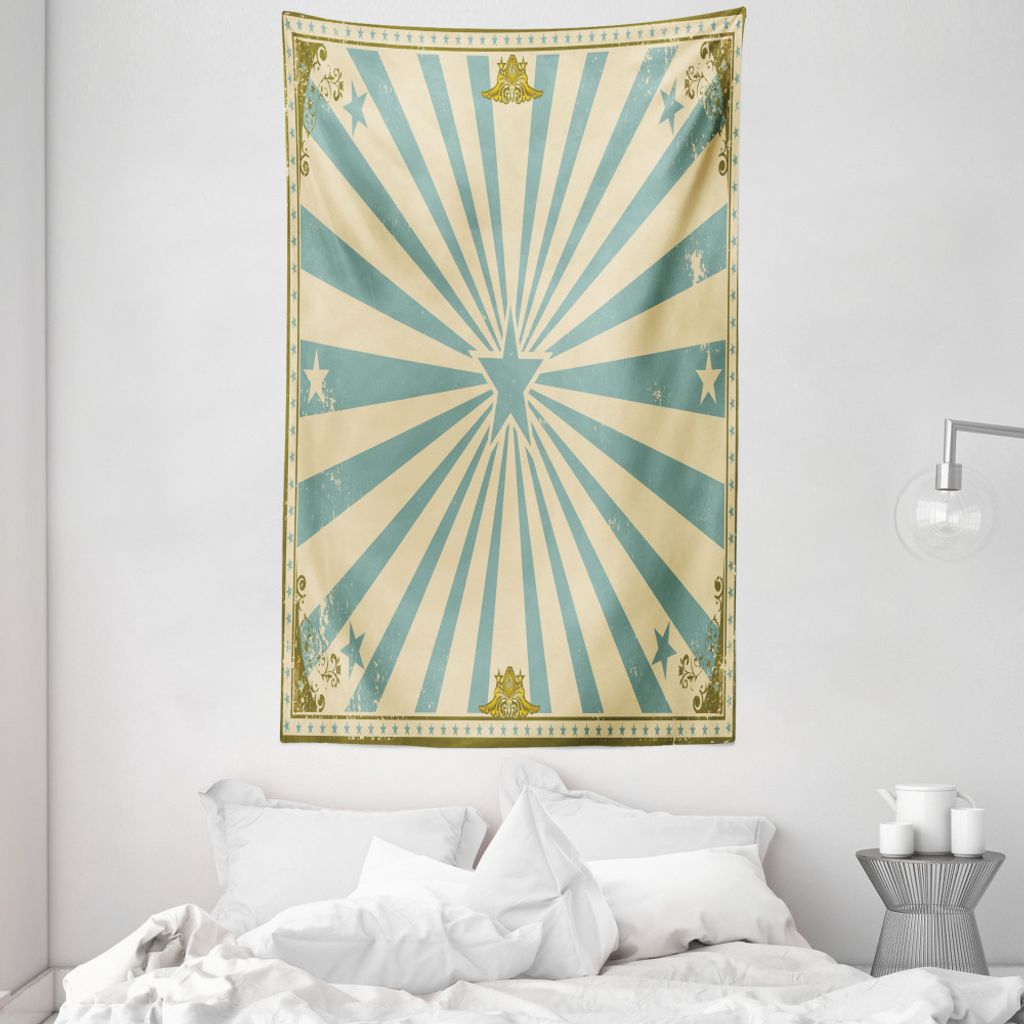 ABAKUHAUS Zirkus Wandteppich und Tagesdecke, Sterne Strahlen Strahlen Rahmen aus Weiches Mikrofaser Stoff Waschbar ohne Verblassen Digitaldruck, 14...