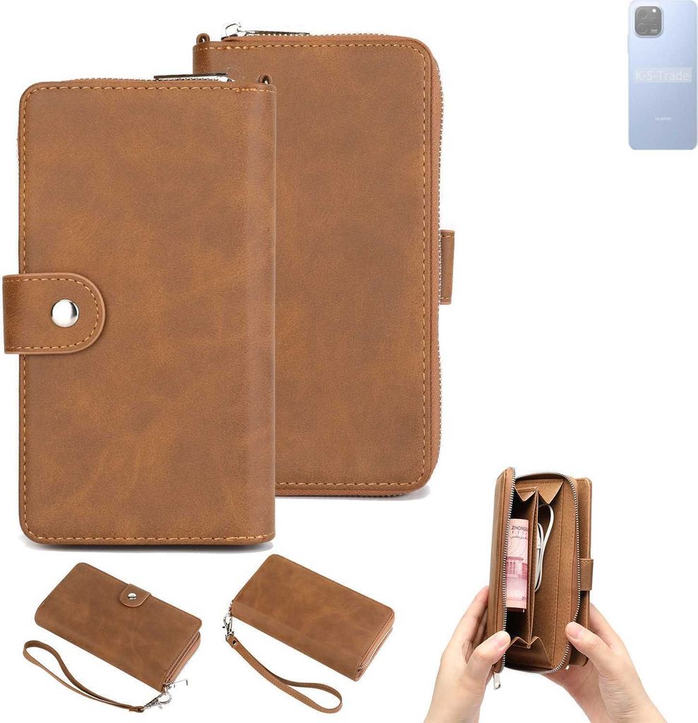 K-S-Trade Handyhülle Schutzhülle kompatibel mit Huawei Enjoy 50z & Portemonnee Tasche Handytasche Case Etui Geldbörse Wallet braun (1x)