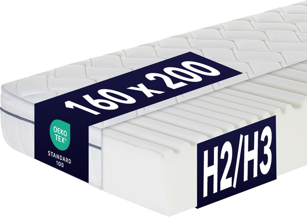 A cutaway view of a mattress showing its internal structure, with labels indicating its size and firmness.