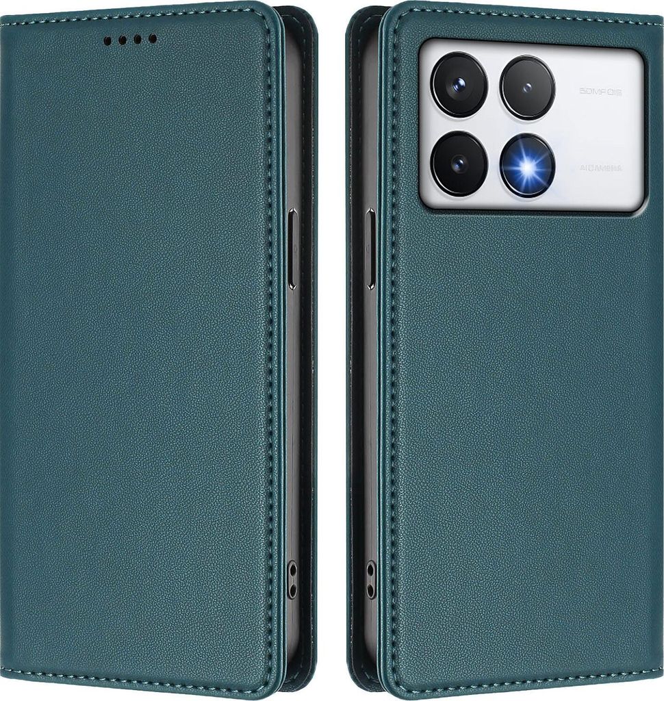 Handyhülle für Xiaomi Poco F6 Pro, Kunstleder Klapphülle Stoßfeste Magnetische Hülle mit Ständer Grün