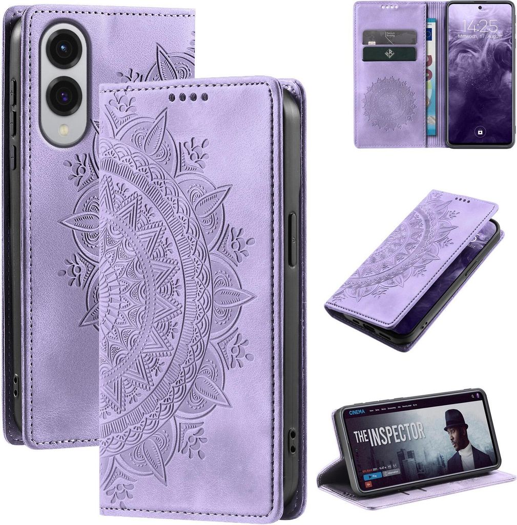 Mandala Handyhülle für Samsung Galaxy S25 Edge RFID Schutz Klapphülle Case Cover Design Schutzhülle Farbe: Violett