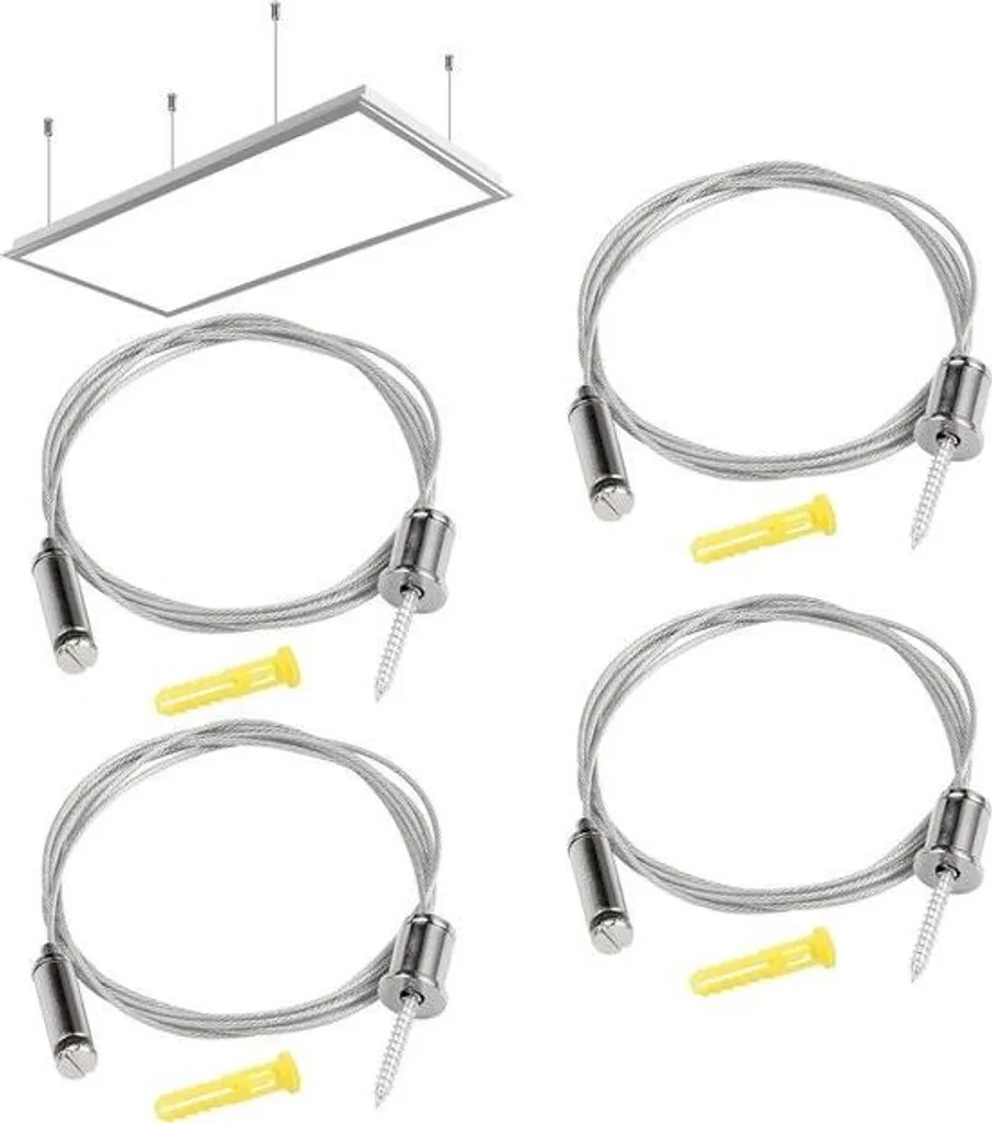 Fixation Plafond Réglable 2m pour Lampe LED - Kit de 4 Câbles en Acier