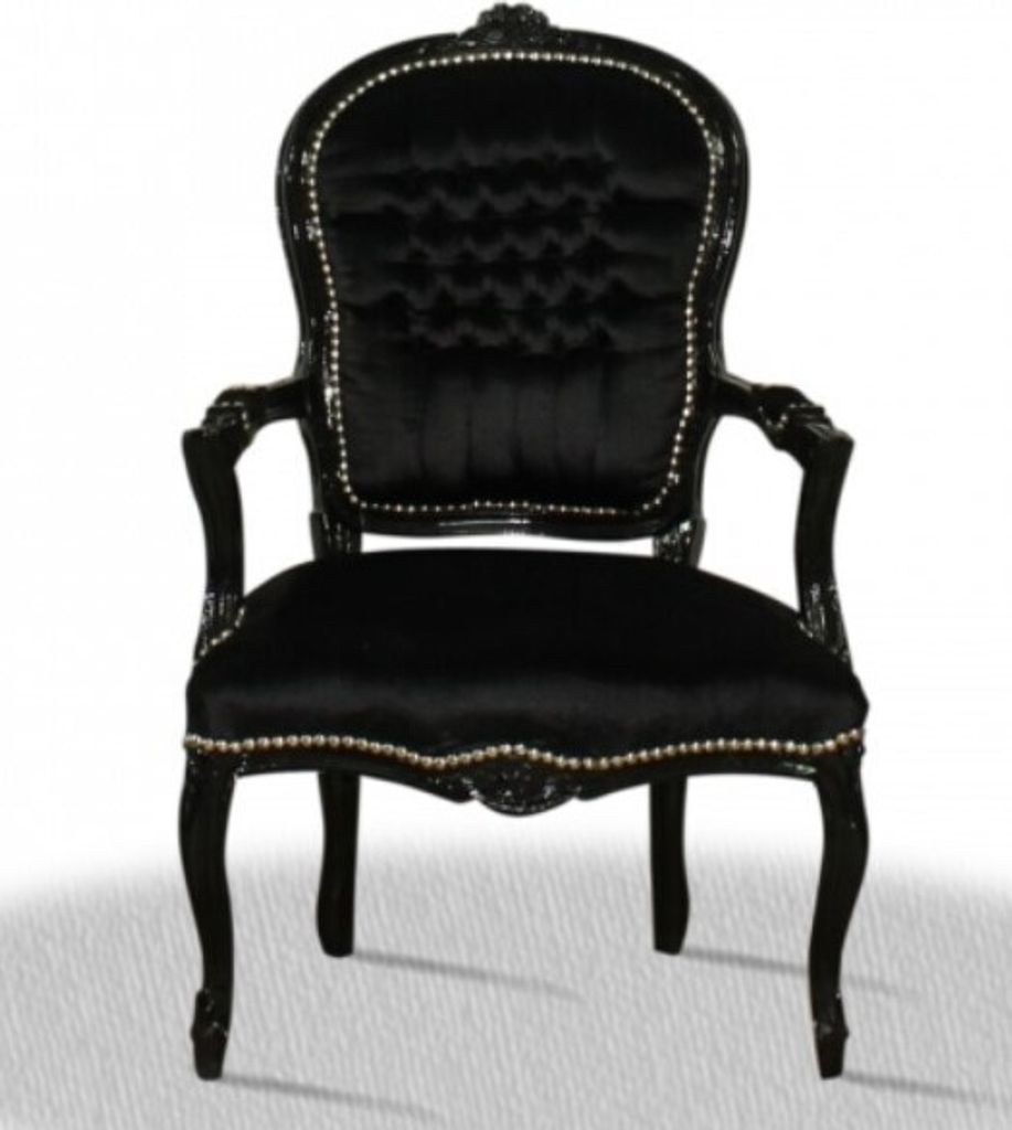 Barockstuhl Barock Stuhl Salon Salonstuhl Armlehne Schwarz Produktbild 