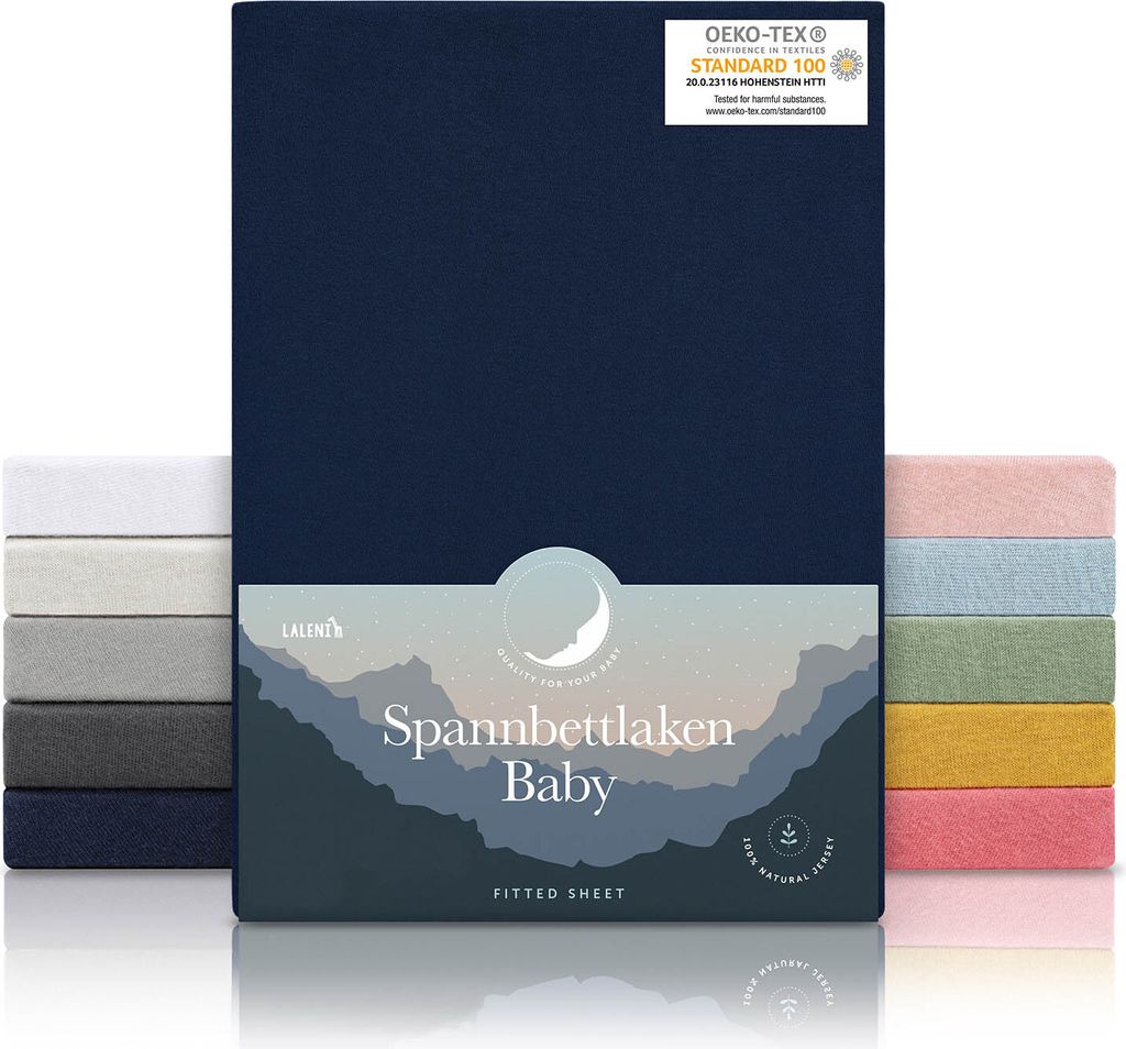 Laleni Spannbettlaken Babybett Kinderbett 60x120-70x140 cm - , 100% Baumwolle, atmungsaktives Spannbetttuch Jersey Baby, 135 g/m², Dark Ocean Blue...