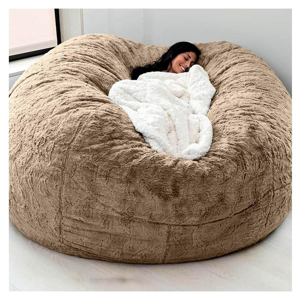 Großer Sitzsack-Stuhlbezug aus weichem Kunstfell, rundes Sofa für das Wohnzimmer, 1,52 m, ohne Füllmaterial
