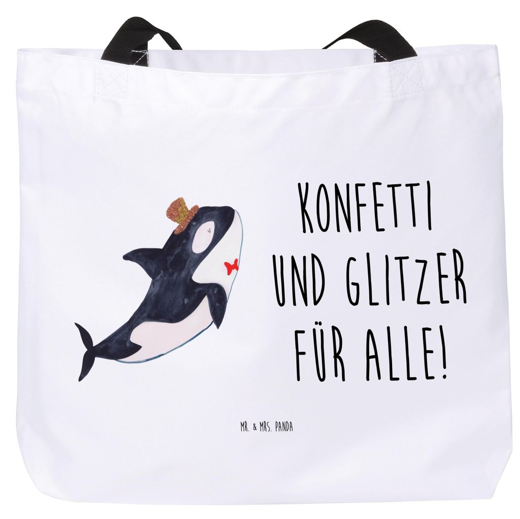 Mr. & Mrs. Panda Tote Bag Orca Zylinder - Weiß - Geschenk, Geburtstag, Narwal, Reisetasche, Meer, Schultasche, Glückwunsch, Tasche, Konfetti, Tra...