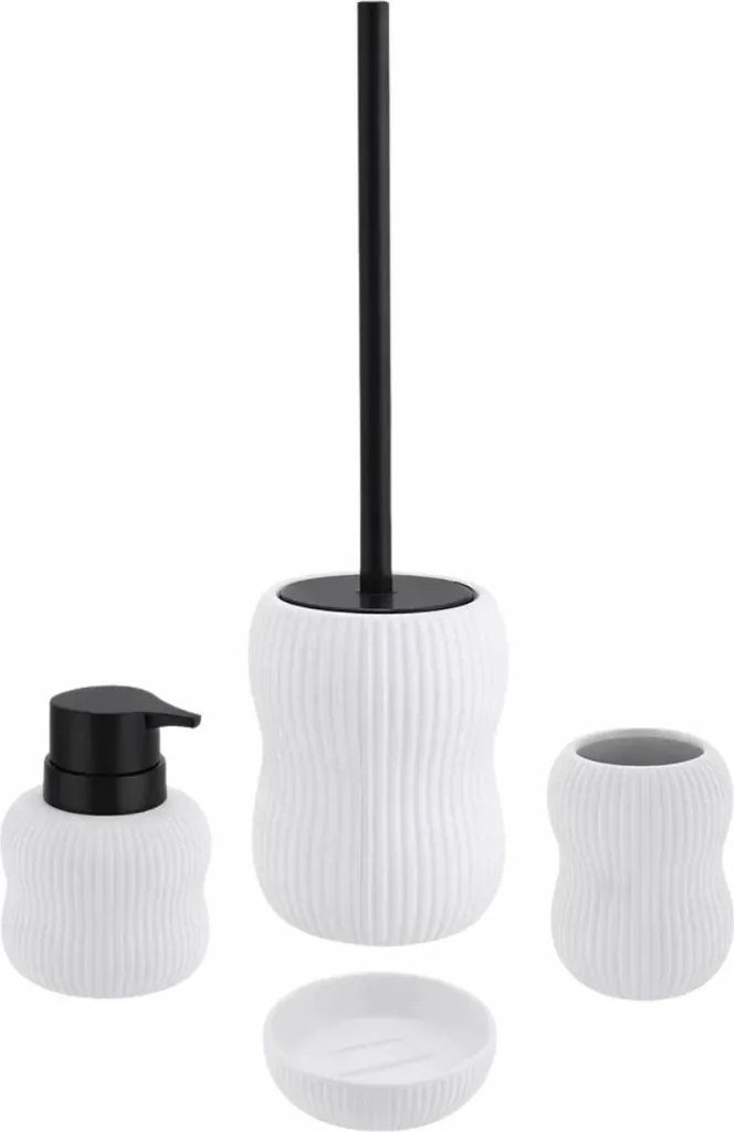 Équipement de salle de bain complet blanc - Set 4 accessoires en grès