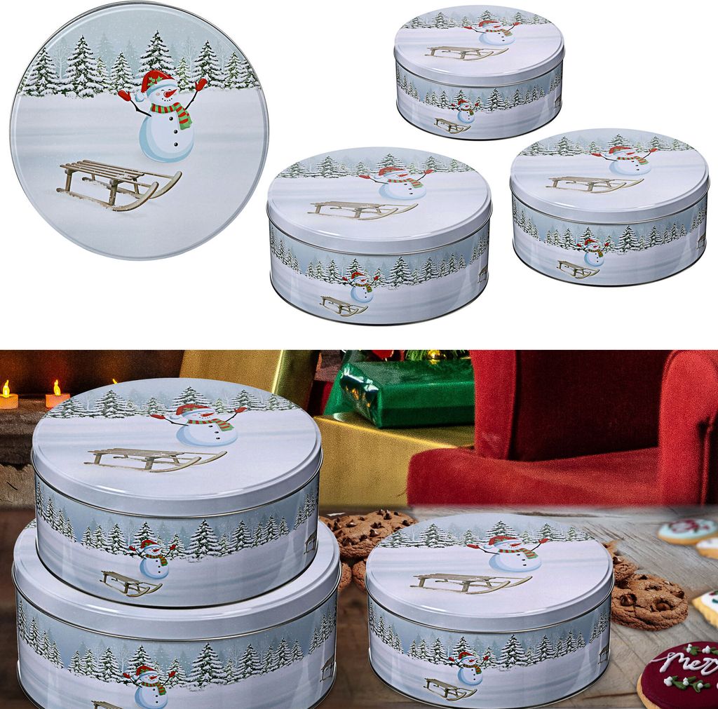 Gebäckdose "Snowman" 3er Set rund Schneemann Weihnachtskekse Weihnachtsgebäck Keksdose Dose Weihnachtsdose