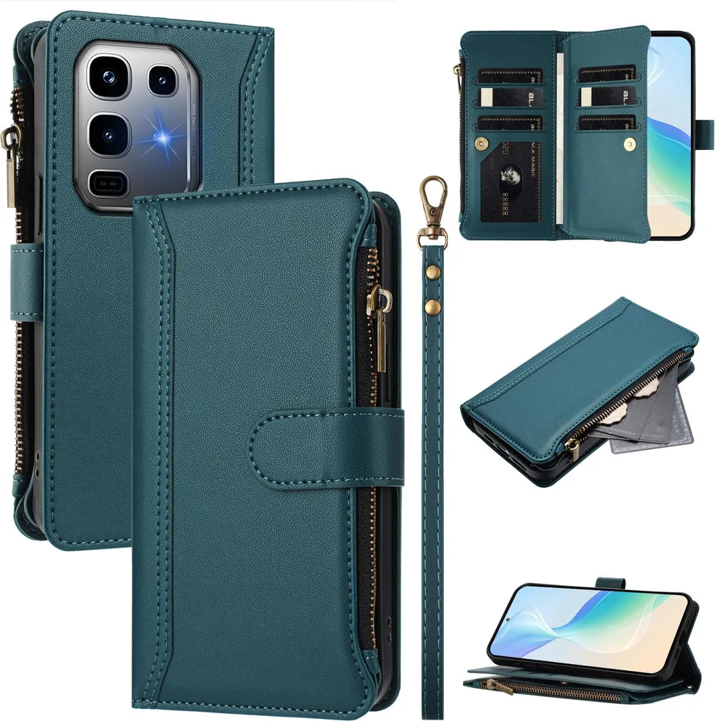 Custodia Infinix Note 50 Pro+ Portafoglio Verde in Finto Cuoio con Cerniera