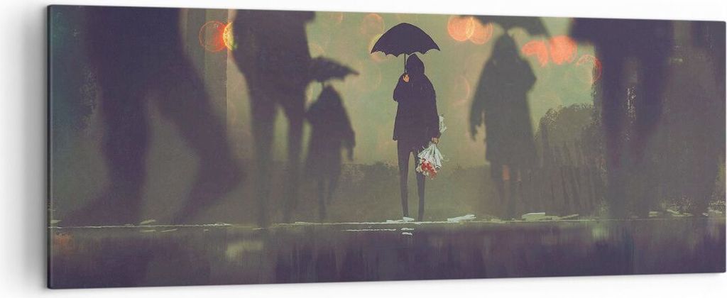 Bild auf Leinwand - Leinwandbild - Straße Regen Wasser - 140x50cm - Wand Bild - Wanddeko - Leinwanddruck - Bilder - Kunstdruck - Wanddekoration - ...