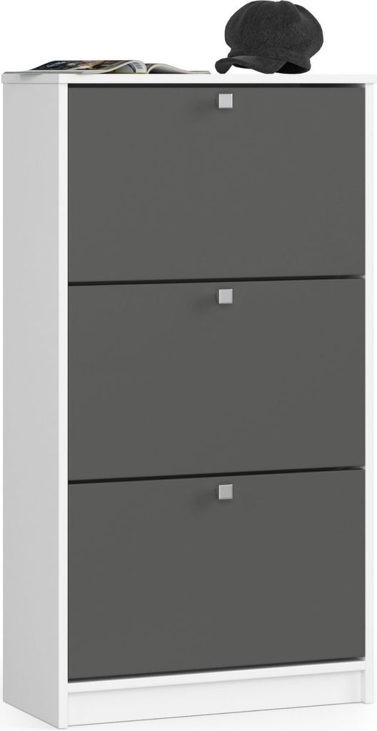 Schuhschrank AKORD Weiß Front Graphitgrau B60 x H113 x T28,5 cm