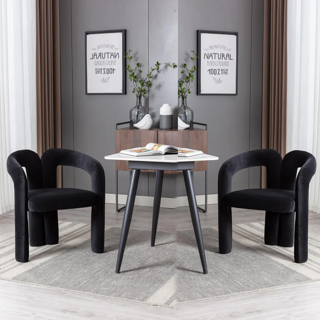 Chaises design moderne en velours avec dossier ergonomique set de 2