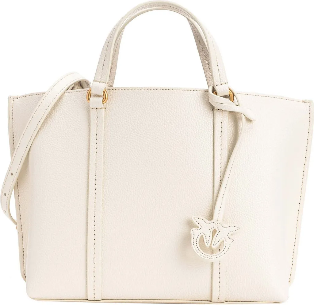 Sac d'épaule en cuir écru PINKO Carrie Classic Shopper détails dorés