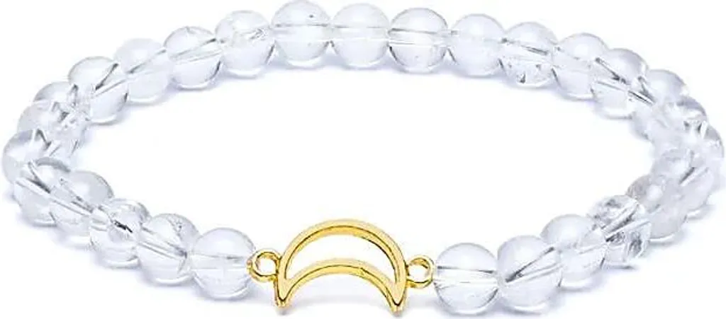 Duo de bracelets perles lune en pierre de lune et quartz clair 6 mm