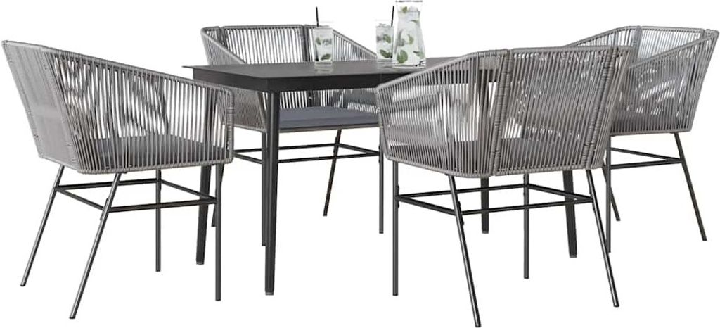 Maison Exclusive - 5-tlg. Garten-Essgruppe mit Kissen Grau Poly Rattan Glas