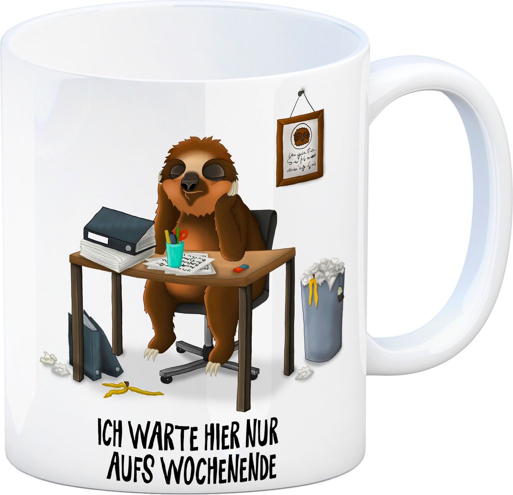 Kaffeebecher mit Faultier im Büro Motiv und Spruch: Ich Produktbild 
