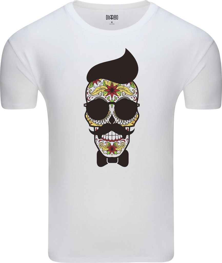 Diarbo Herren T-Shirt mit klassischem Druck Dia De Los Muertos Weiß Gr.XL