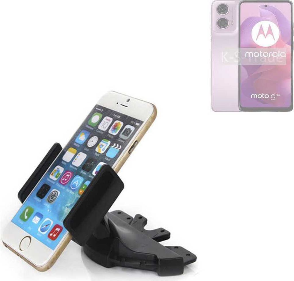 K-S-Trade CD Schlitz Halterung kompatibel mit Motorola Moto G24 Autohalterung KFZ-Halter Radio Handy Halterung 360° drehbar schwarz