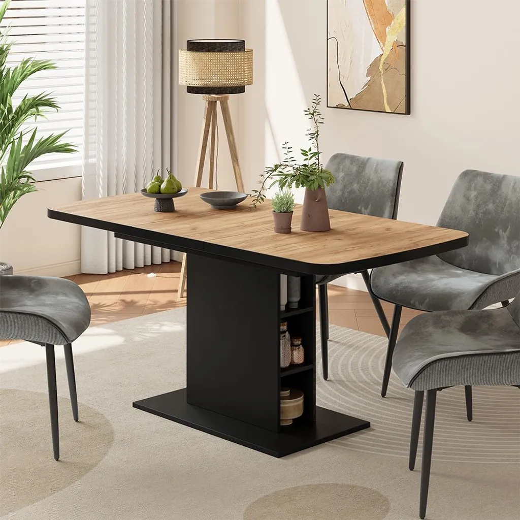 Table à manger rectangulaire 120x80 cm Fenaro Vicco décor Chêne et Noir