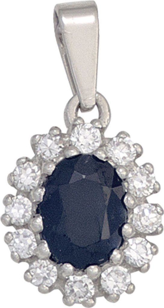 Anhänger mit Safir Saphir blau & Zirkonia rundum weiß 925 Silber oval Damen