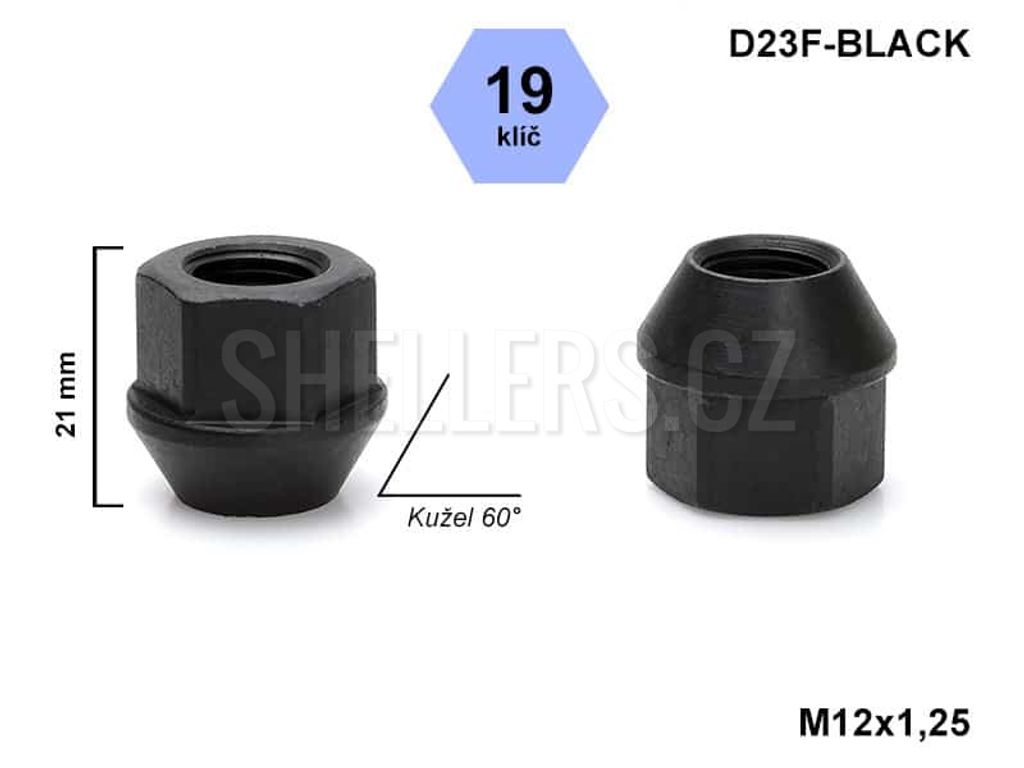 Kolová matice M12x1,25 kužel otevřená, klíč 19, černá, Obrázek produktu 