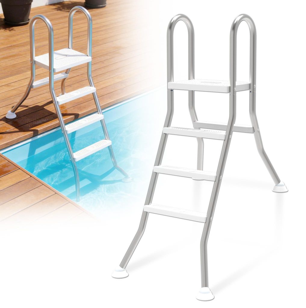 XMTECH Poolleiter aus 304 Edelstahl, 3 Stufen, rutschfeste Tritte, für versunkene Pools & Whirlpool, robust, wetterbeständig, sicher