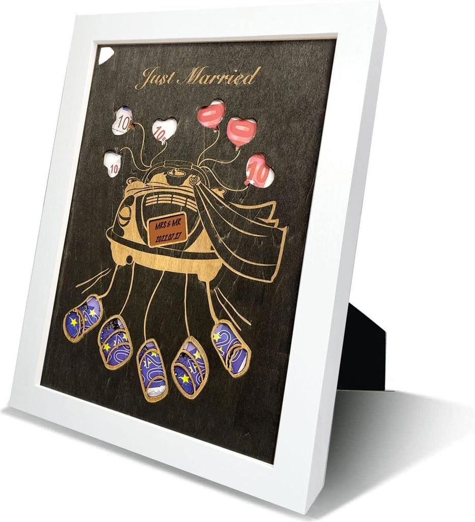 DMHSGIFT Rahmen mit Geldfach, Hochzeitsgeschenk - Schwarz Produktbild 