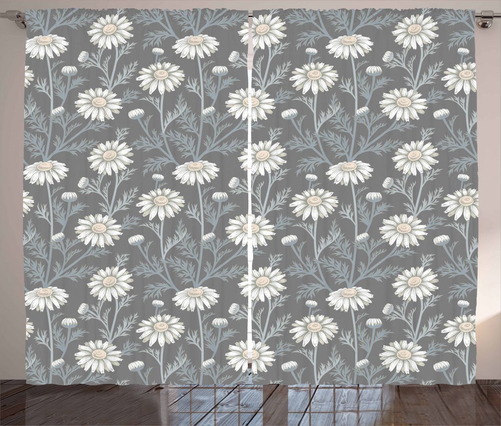 ABAKUHAUS Blumen Rustikaler Gardine, Daisy Petals Gartenarbeit, Schlafzimmer Kräuselband Vorhang mit Schlaufen und Haken, 280 x 225 cm, Salbeigrü...