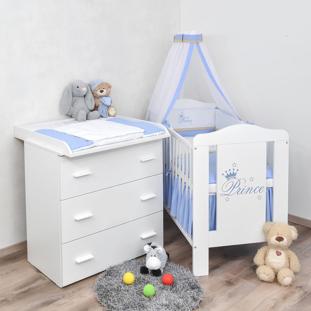 Baby-Delux Babyzimmer Prince Babybett 120x60 Wickelkommode Produktbild 