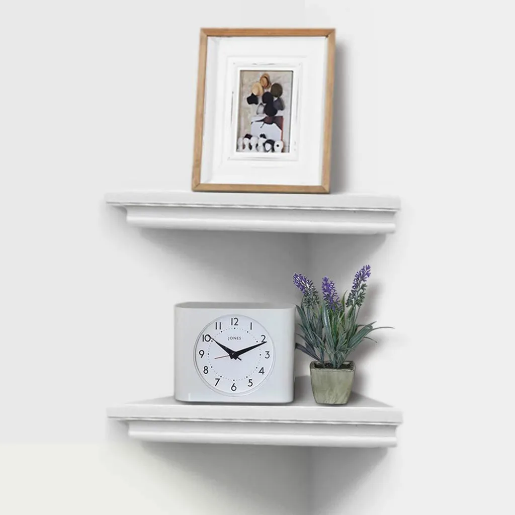 Étagère murale d'angle double bois blanc, support suspendu design 40cm