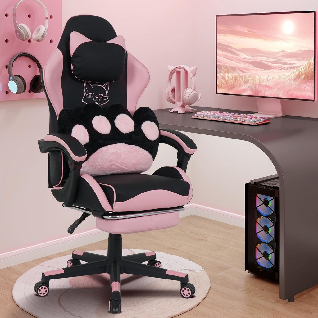 Puluomis Chaise de jeu avec repose-pieds, chaise de bureau Image du produit 