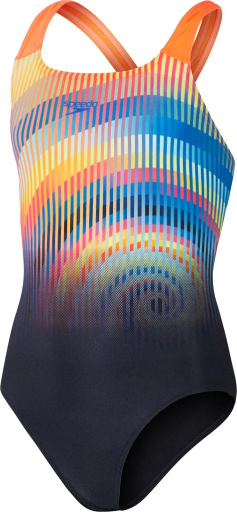 SPEEDO Girls Digital Placement Powerback Badeanzug Kinder schwarz 164