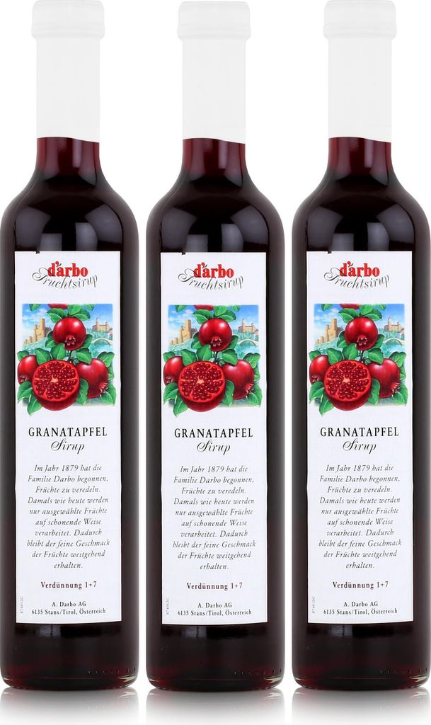 Darbo Granatapfel Sirup 500ml - Cocktails Milchshakes Kaffeesirup (3er Pack)