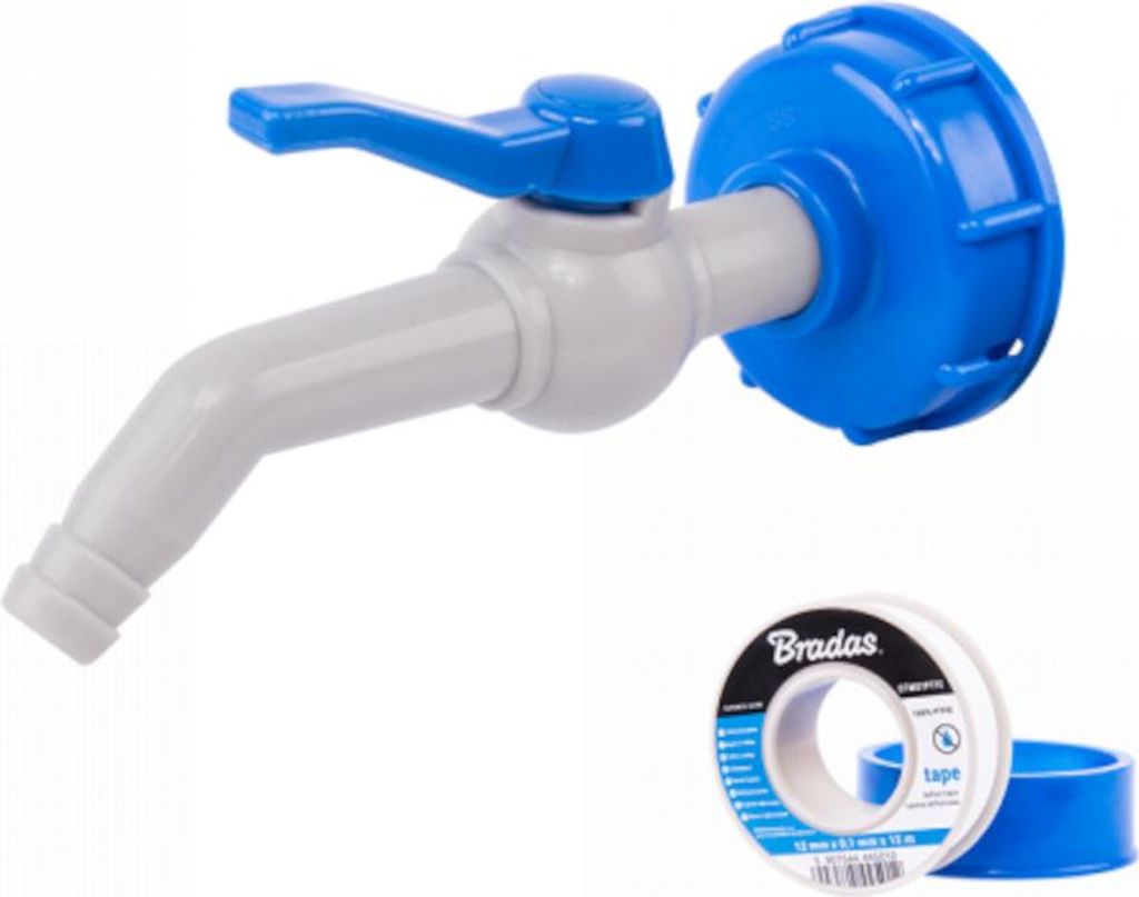 IBC Wasserhahn 45°, IG S60x6 für 13 mm Schlauch mit PTFE-Band