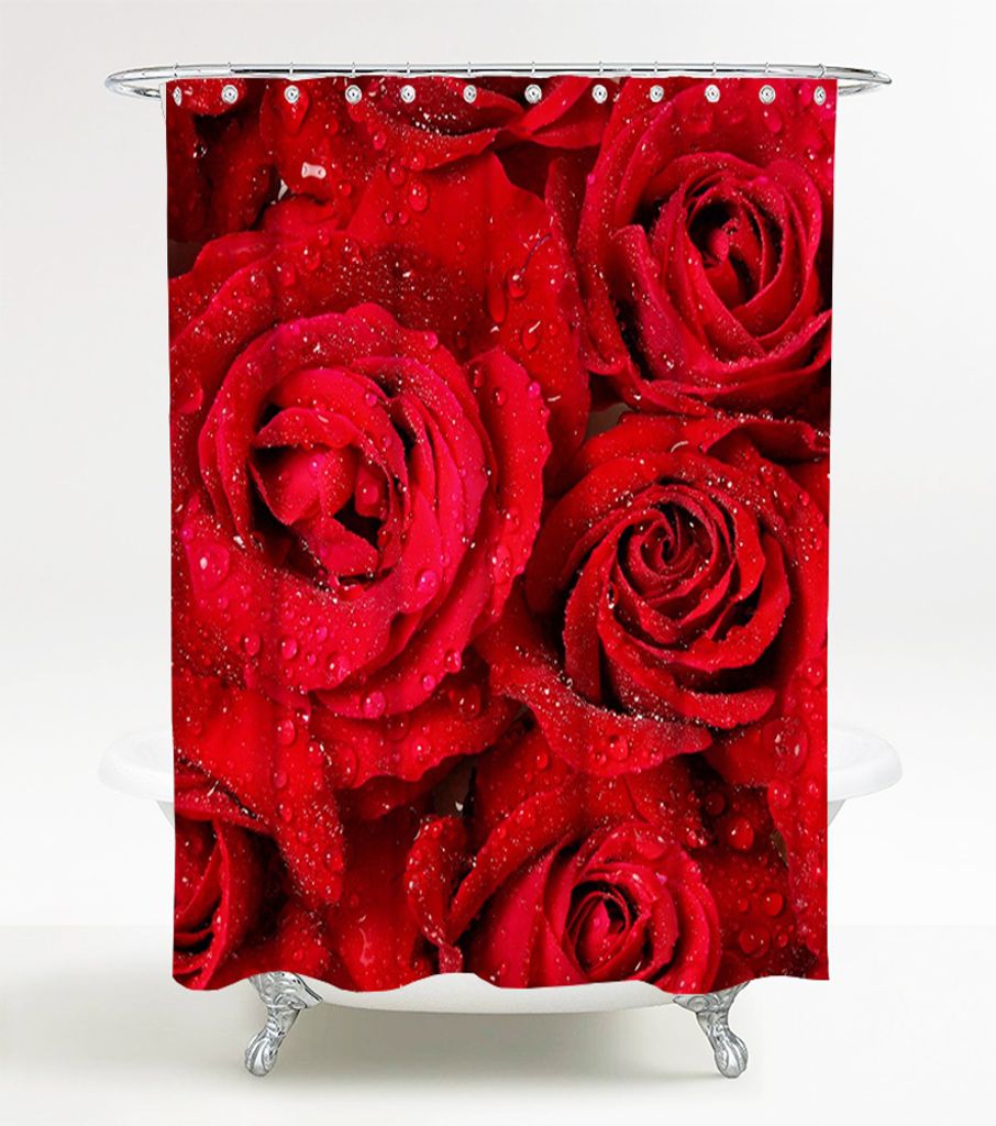 Cromcu Rosen-Duschvorhang – Wasserdicht, Polyester, 183x183 Cm, Mit 12 Haken, Maschinenwaschbar, Für Bad & Gästezimmer