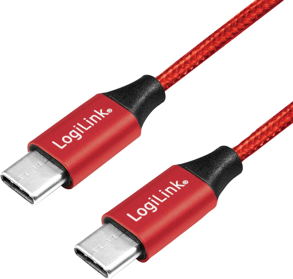 Cavo USB-C to USB-C LogiLink 1m - Design Rosso Intrecciato e 3A Power