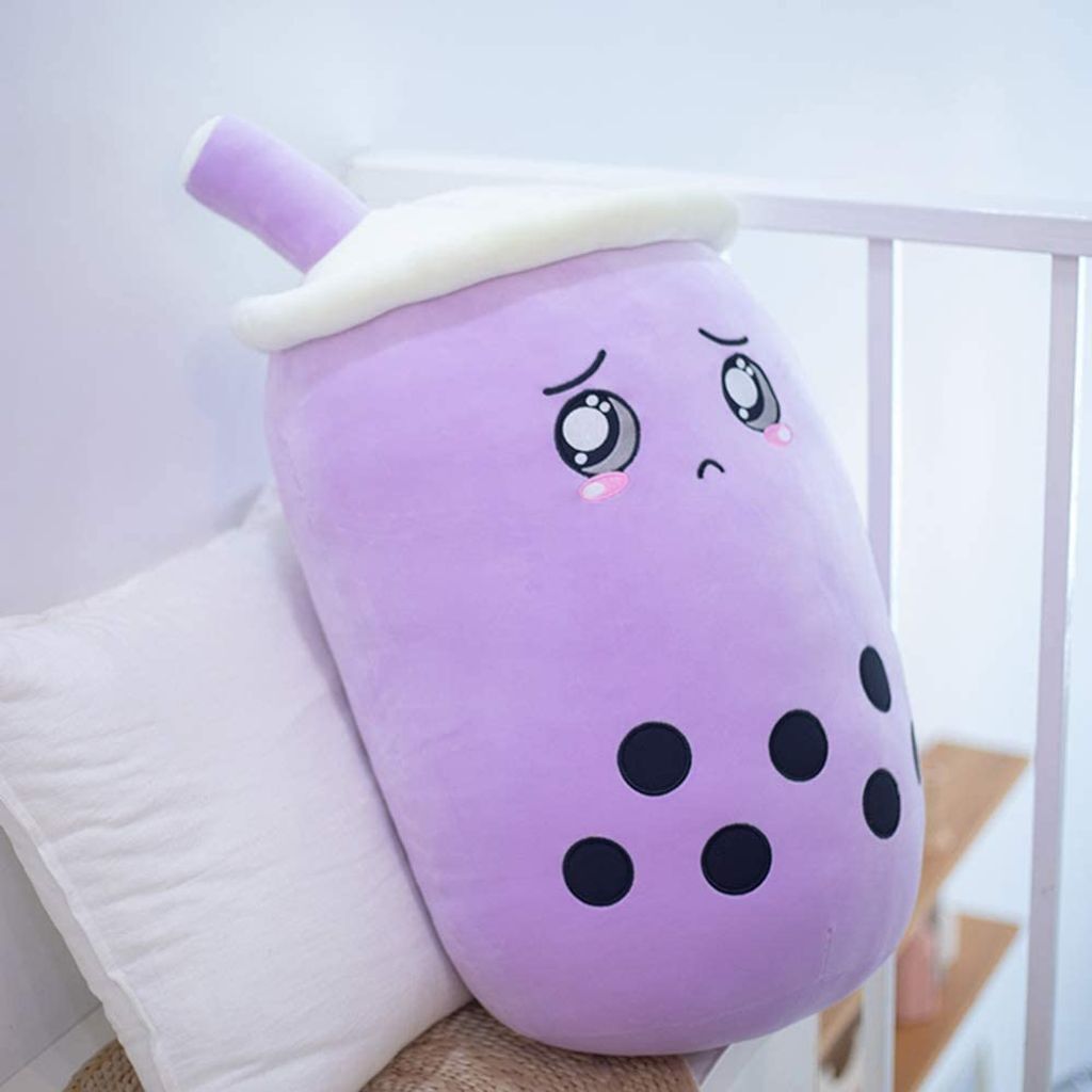 Bubble Tea Plüschtier Boba Kuscheltier Plüschpuppen Bubble Tea Hug Pillow, Cartoon Plüschpuppe Lila 24cm
