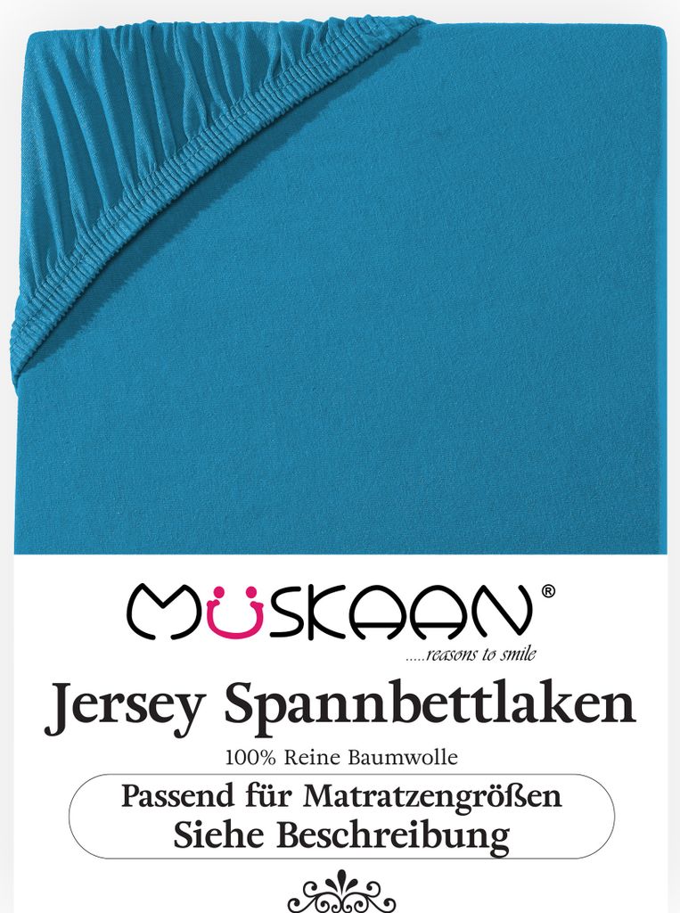 Müskaan Jersey Spannbettlaken 180x200 - 200x220 petrol für Boxspringbett und Wasserbett Bettlaken 100% Baumwolle